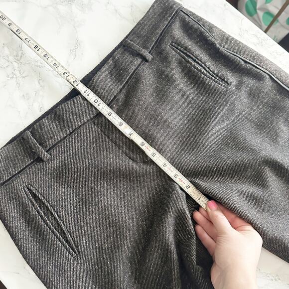 Ann Taylor Wool Tweed Dark‎ Brown Silk Trim Slim Leg Pants Women’s Size 14 - Picture 11 of 12